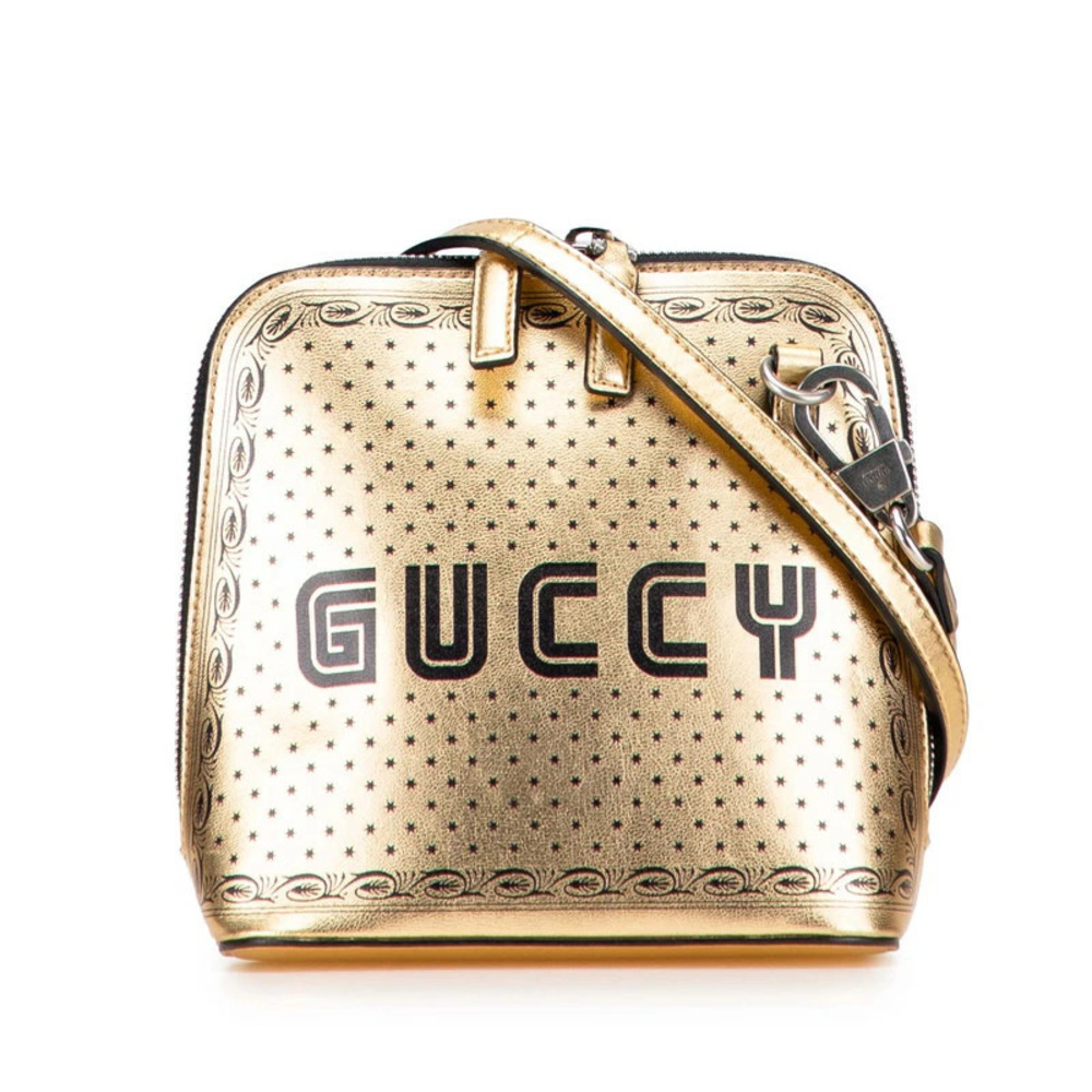 Gucci SEGA GUCCY Shoulder Bag Gold Black Leather